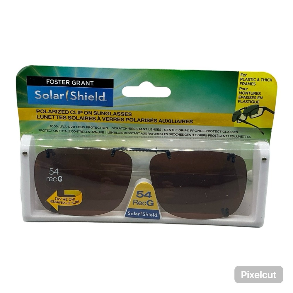 Foster Grant Solar Shield Polarized Clip On Sunglasses 54 Rec G Gray Lenses NEW